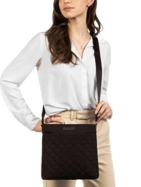 Bugatti/Black Quilted Crossbody Bag/ Adjustable Strap/ Genuine Leather Detailing
